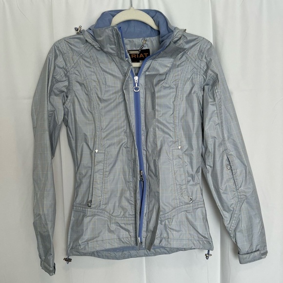 Women's Ariat Riding Jacket XS Equestrian Hooded Plaid Lightweight Blue - Picture 1 of 8